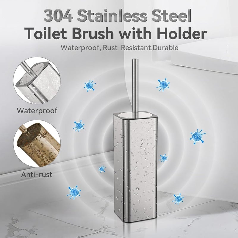 DOWRY Stainless Steel Toilet Bowl Brush and Holder for Bathroom Storage Organization Deep Cleaning Covered Brush Cleaner,Nickel Square - Image 1